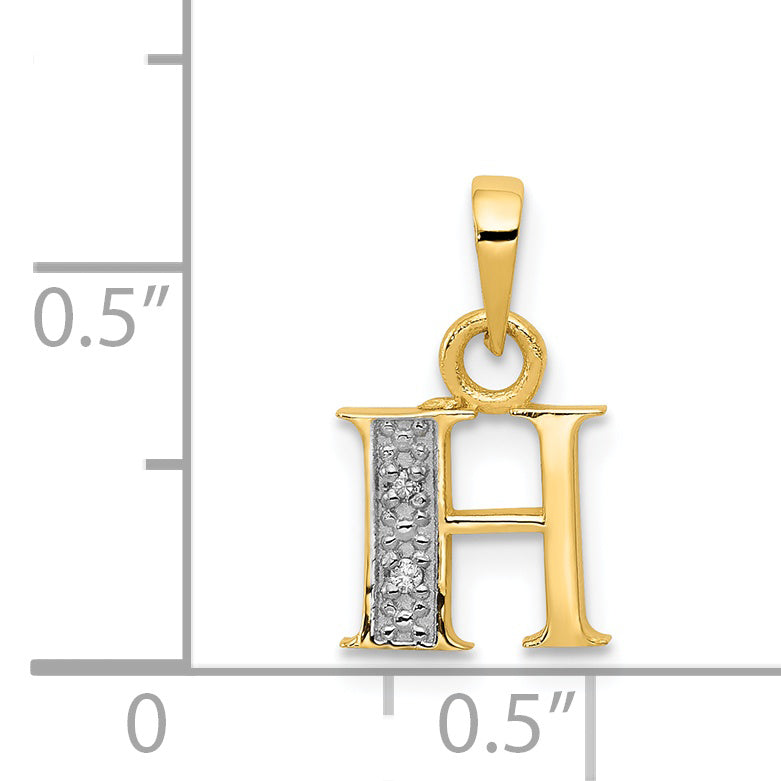 14KY with Rhodium Diamond Letter H Initial Pendant