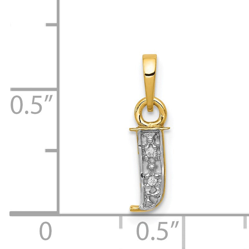 14KY with Rhodium Diamond Letter J Initial Pendant