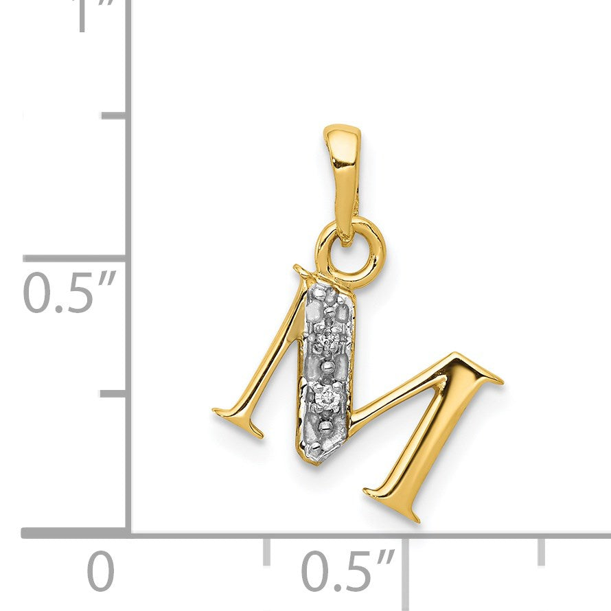 14KY with Rhodium Diamond Letter M Initial Pendant