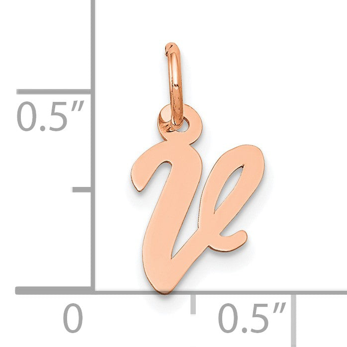 14k Rose Gold Small Script Letter V Initial Charm