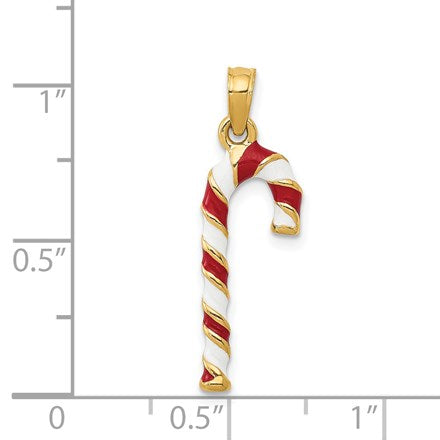 14k 3-D Enameled Candy Cane Charm
