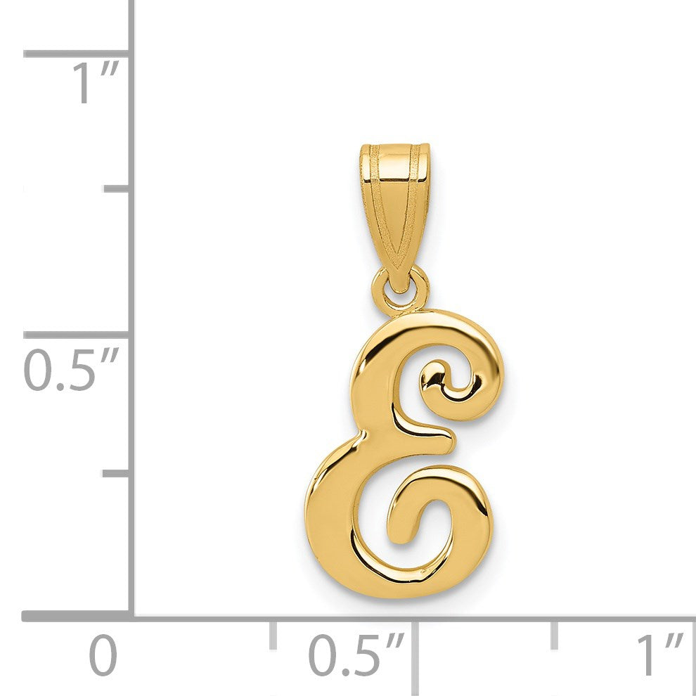 14KY Script Letter E Initial Pendant