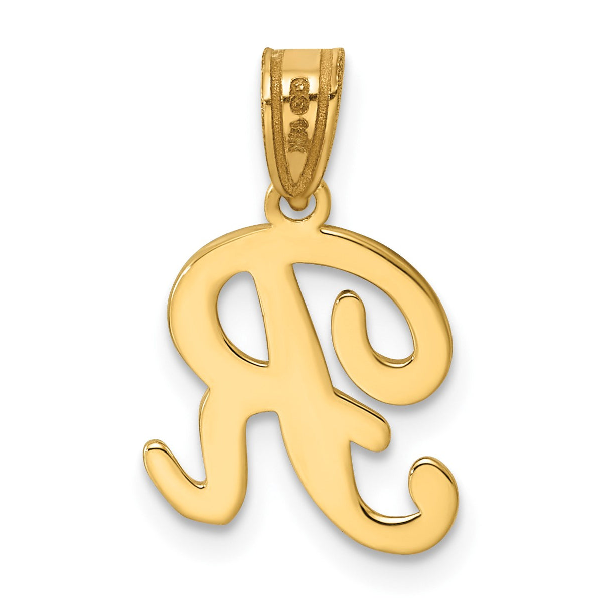 14KY Script Letter R Initial Pendant