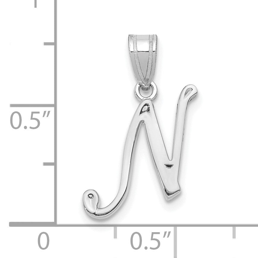 14KW White Gold Script Letter N Initial Pendant