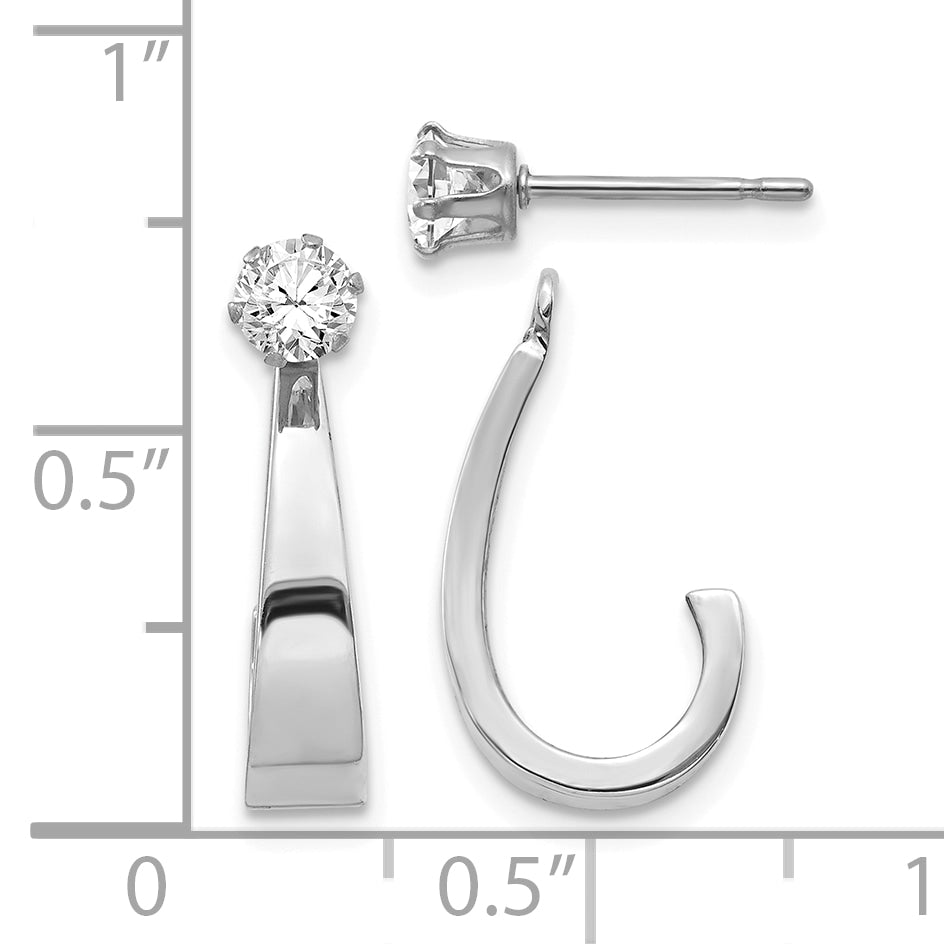 14k White Gold Polished J-Hoop Jackets with 4mm CZ Stud Earrings