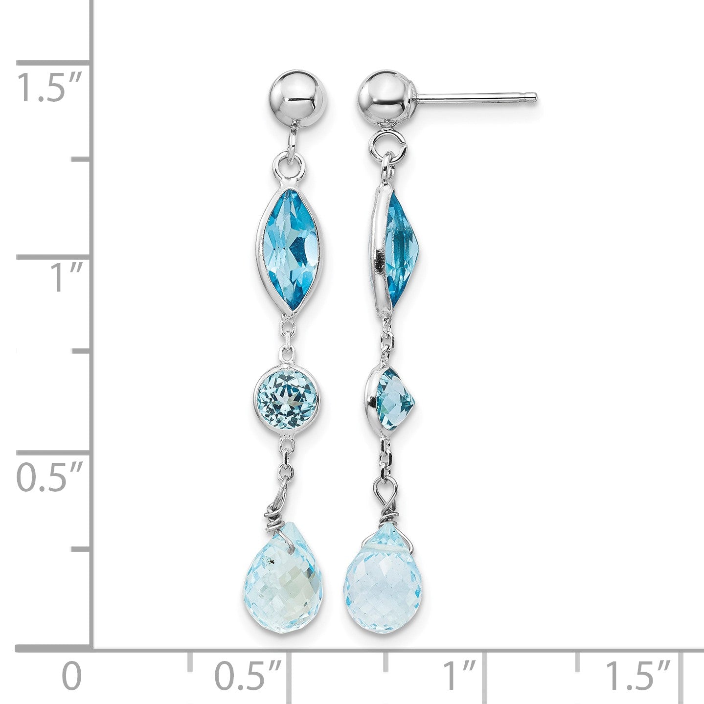 14K White Gold Blue Topaz Dangle Post Earrings