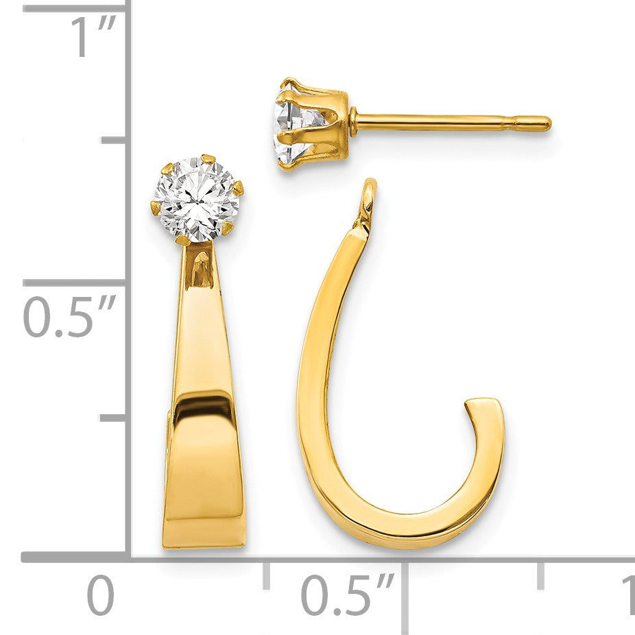 14k Polished J-Hoop Jackets with 4mm CZ Stud Earrings