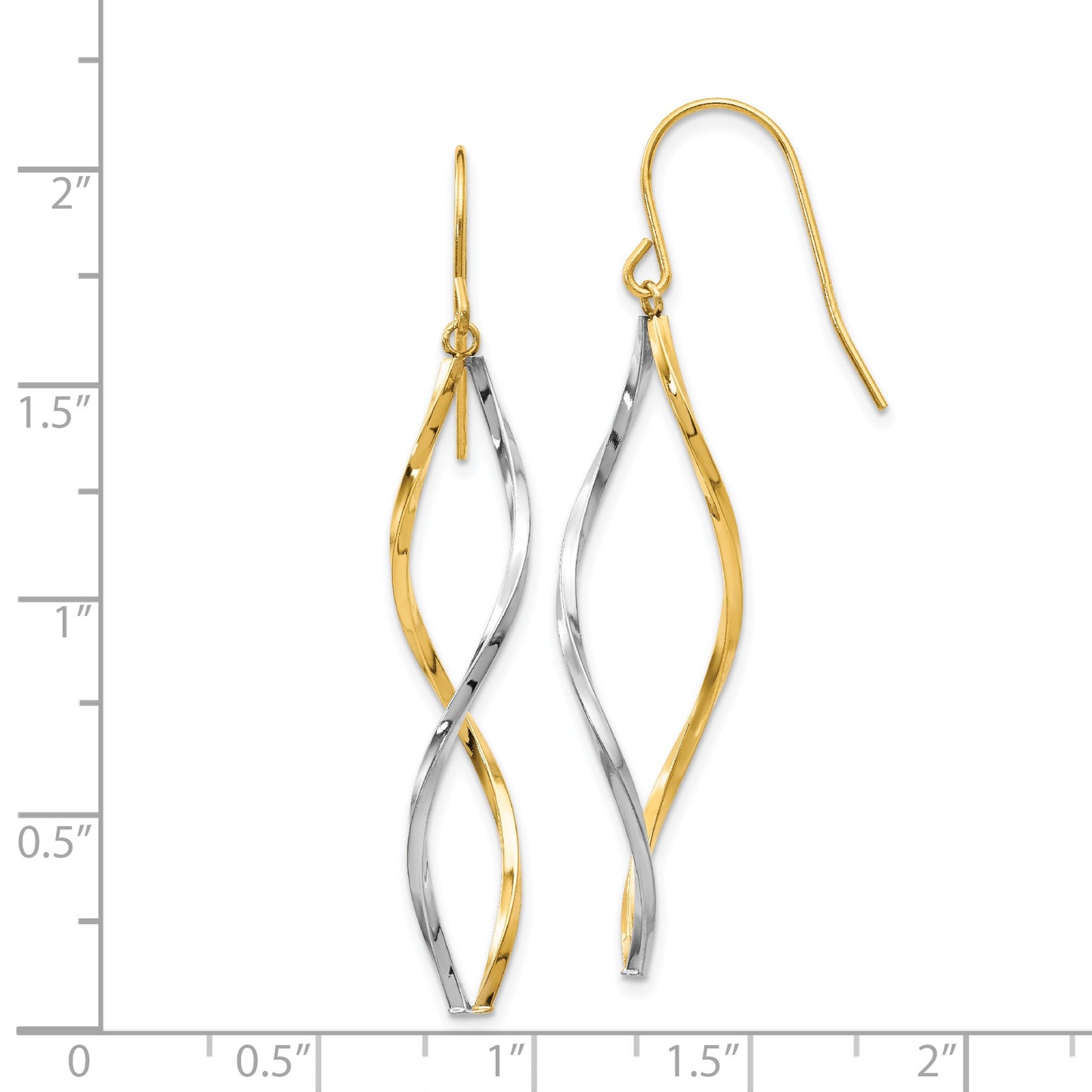 14k Two-tone Twist Dangle French Hook Earrings