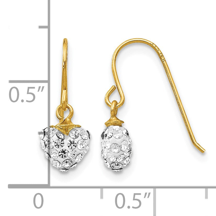 14k Crystal Heart Dangle French Hook Earrings