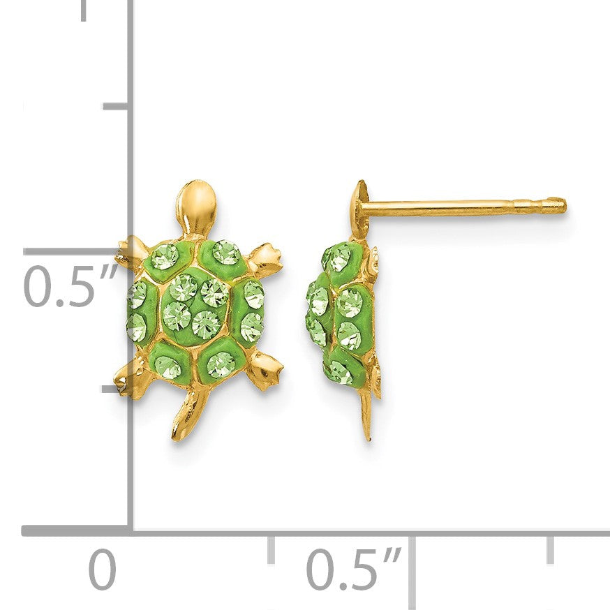 14k Light Green Crystal Turtle Post Earrings
