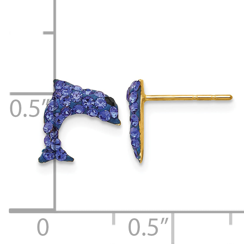 14k Blue Crystal Dolphin Post Earrings