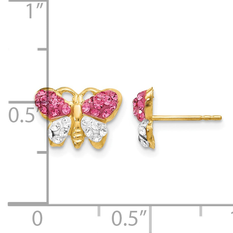 14k Pink and White Crystal Butterfly Post Earrings