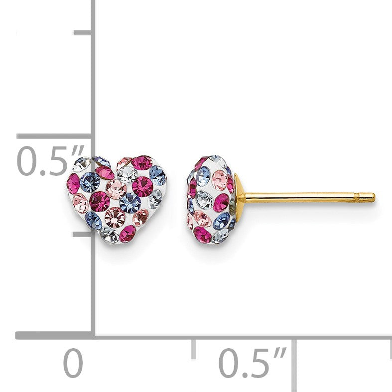 14k 6mm Multi-colored Crystal Heart Post Earrings