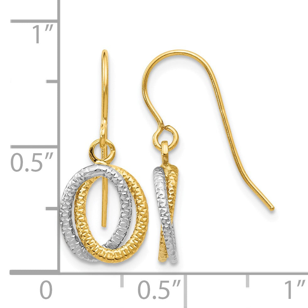 14k Two-tone Textured Intertwined Ovals Dangle French Hook Earrings