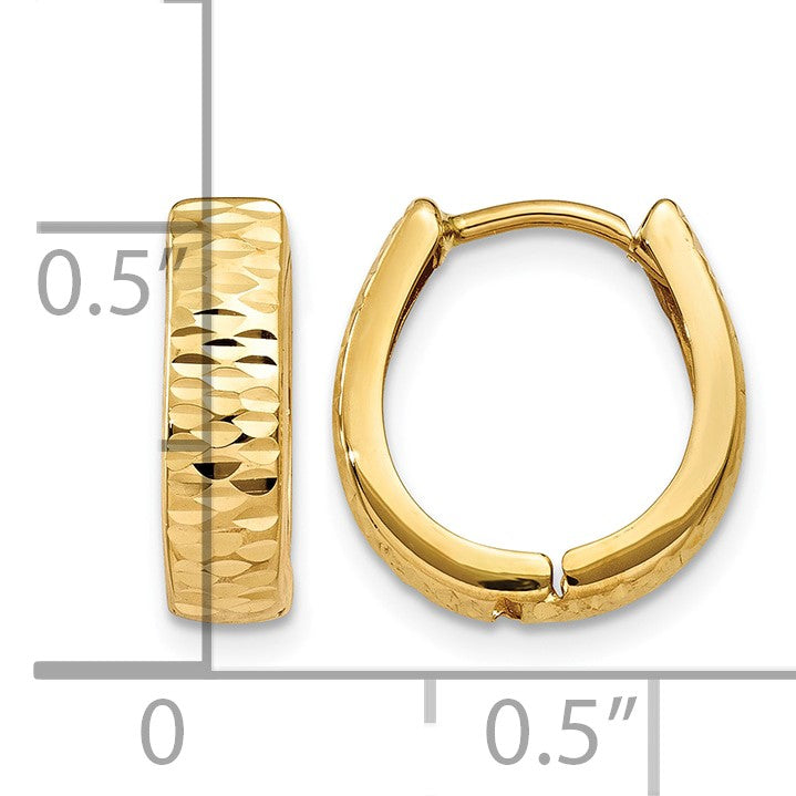 14K Gold Textured and Polished Hinged Hoop Earrings