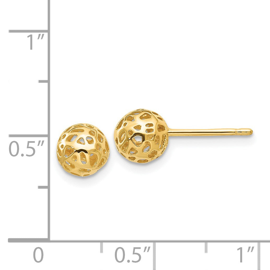 14K 6.5mm Fancy Pierced Ball Post Earrings
