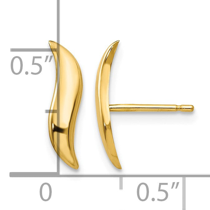 14k Polished 3x13mm Fancy Wave Post Earrings