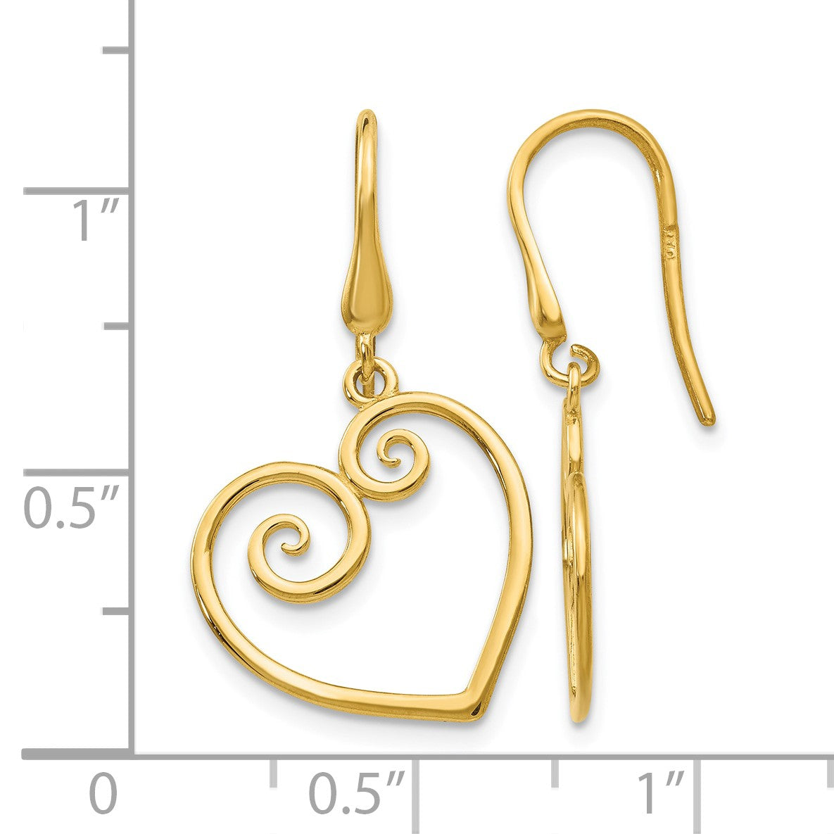14K Fancy Scrolled Heart Dangle French Hook Earrings