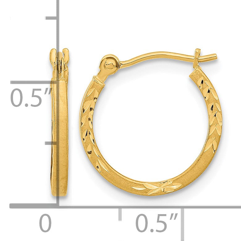 14k Satin and Polished Diamond Cut Design Hoops