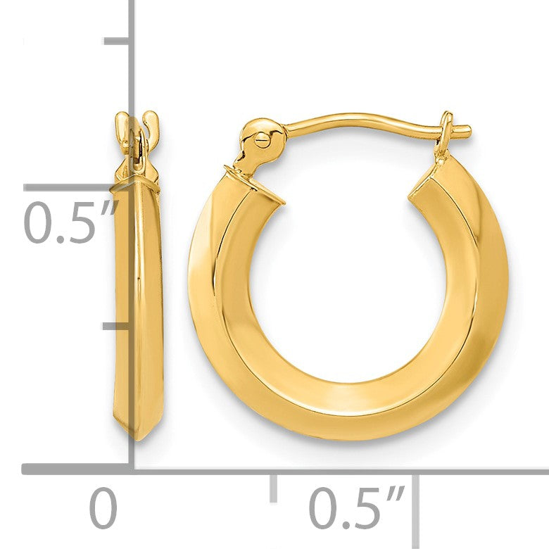 14k 2x15mm Polished Knife-Edge Tube Hoop Earrings