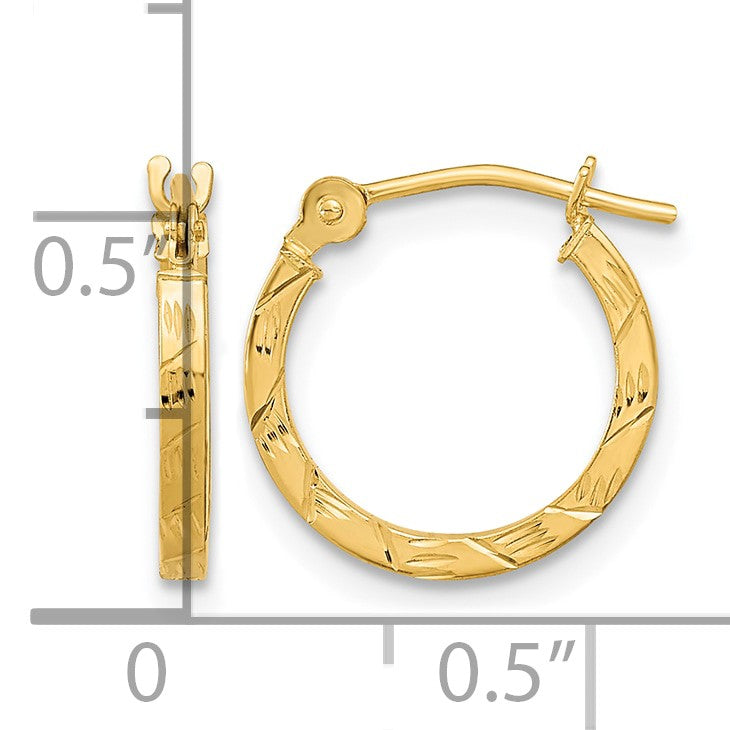 14k Polished Diamond Cut 1.5mm Square Tube Hoops