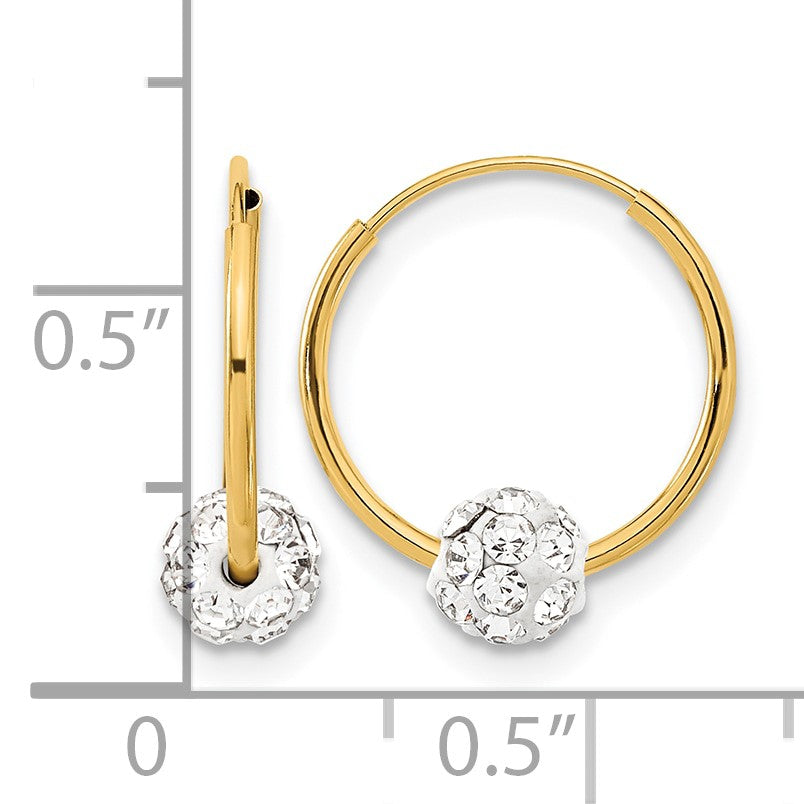 14k Polished Crystal and Resin Bead Endless Hoops