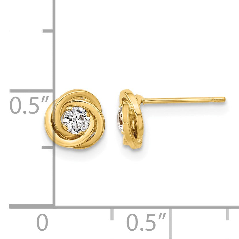 14k 6.5mm Polished CZ Love Knot Post Earrings