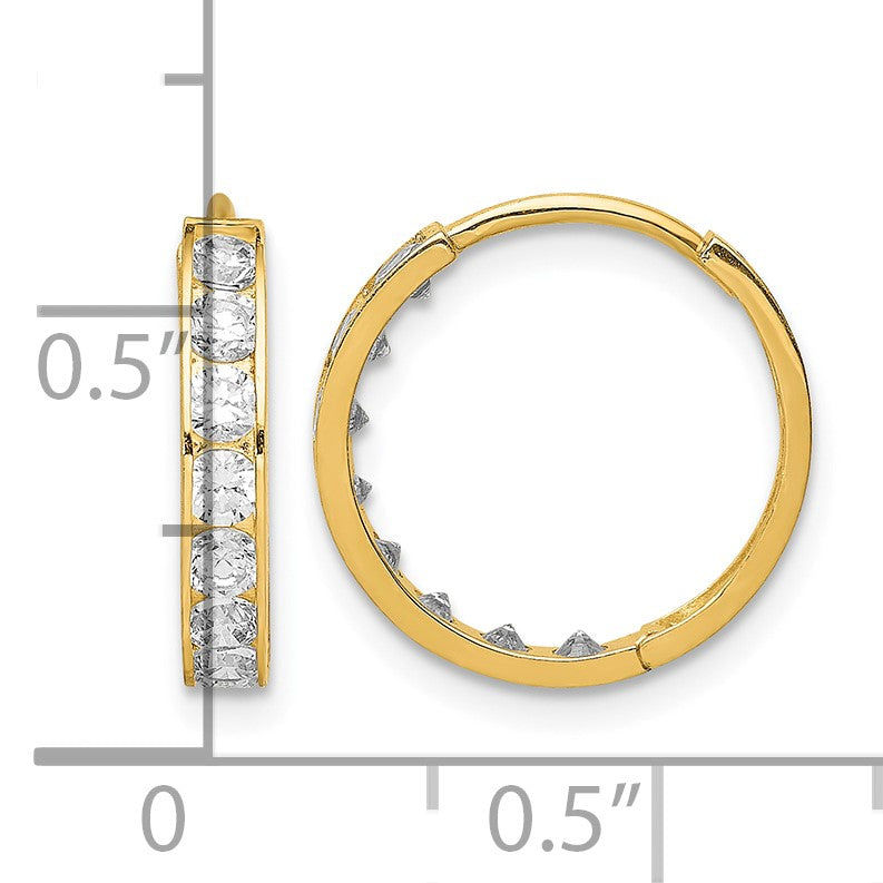 14K CZ Hinged Hoop Earrings