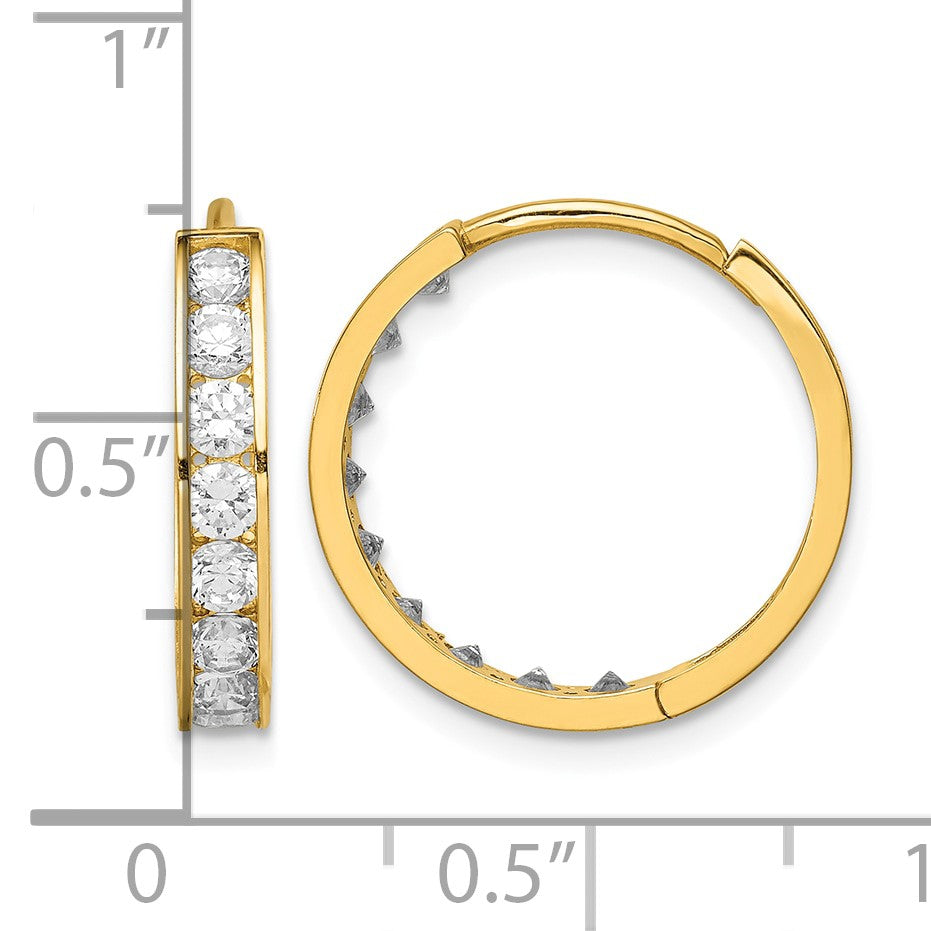 14K CZ Hinged Hoop Earrings