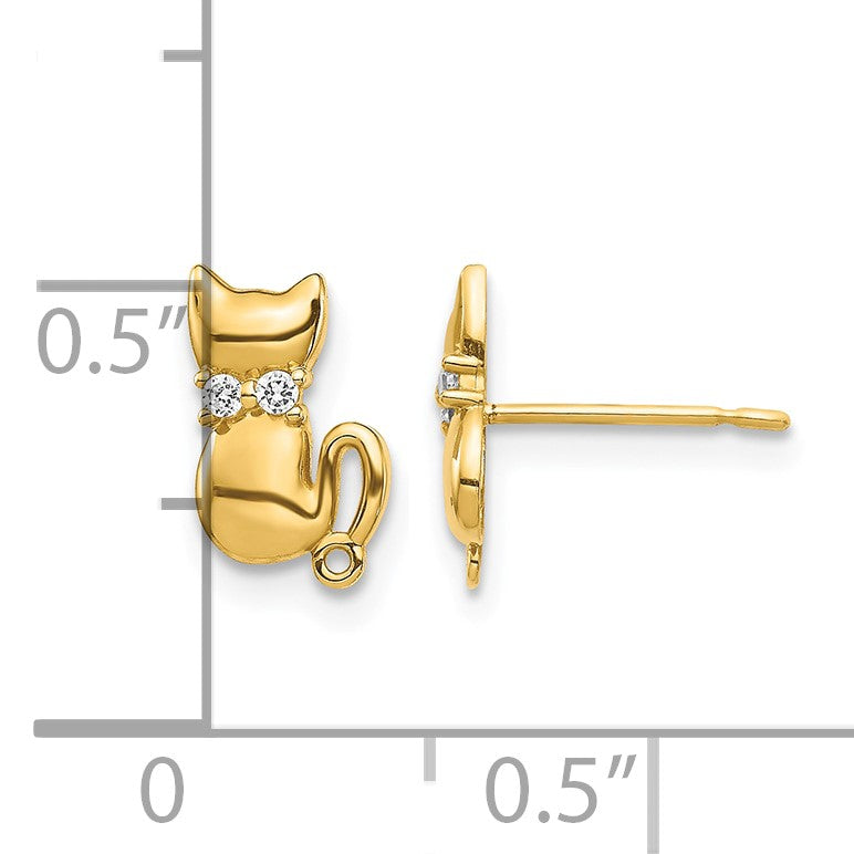 14K Sitting Cat CZ Bowtie Stud Earrings
