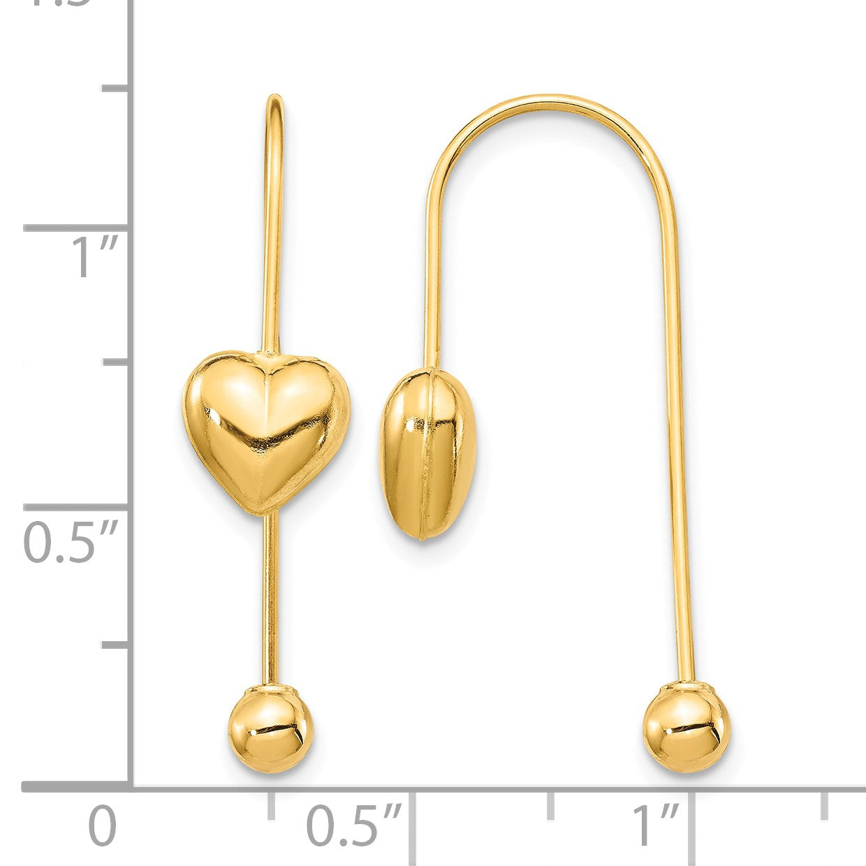 14K Puffed Heart with Screw-on Bead Threader Earrings