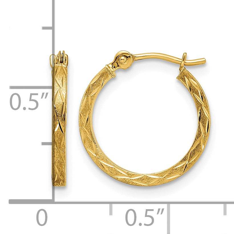 14k Polished and Satin Diamond-cut Hoop Earrings