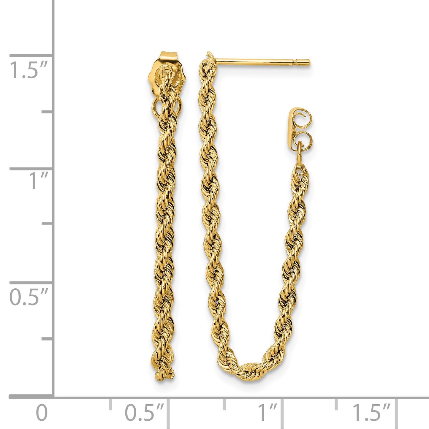 14k Polished 2mm Rope Chain Dangle Post Earrings