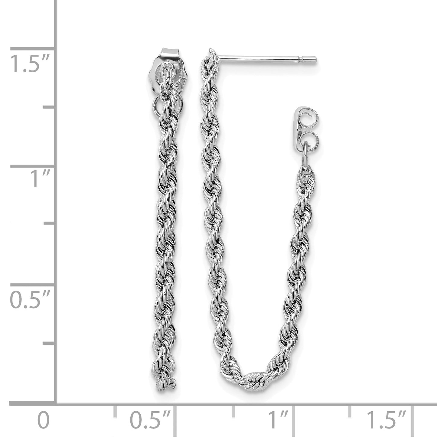 14k White Gold Polished 2mm Rope Chain Dangle Post Earrings