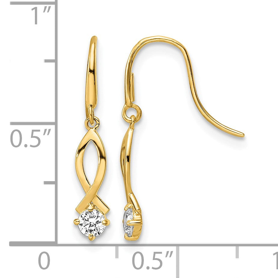 14k Oval with CZ Dangle French Hook Earrings