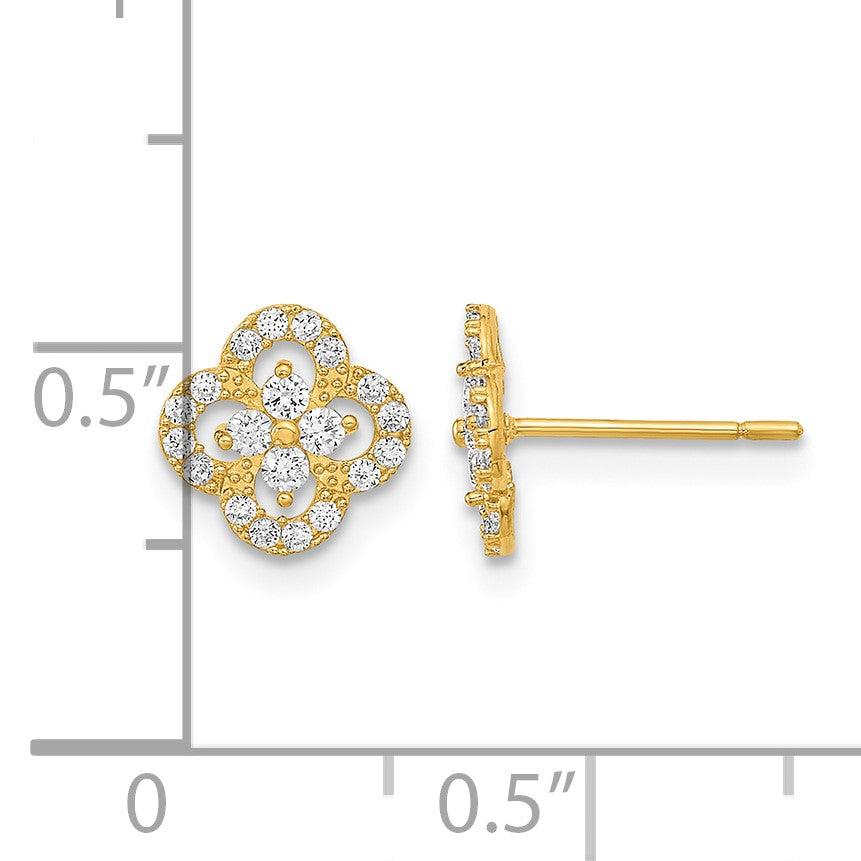 14K Polished 8mm Quatrefoil CZ Post Earrings