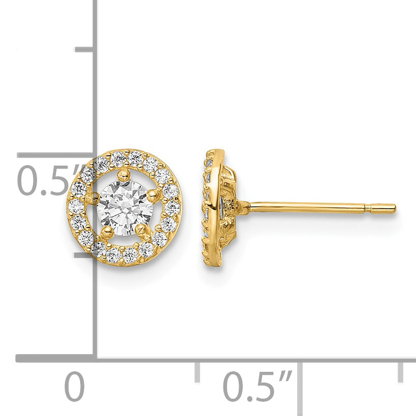 14k 7.25mm CZ Halo Stud Earrings