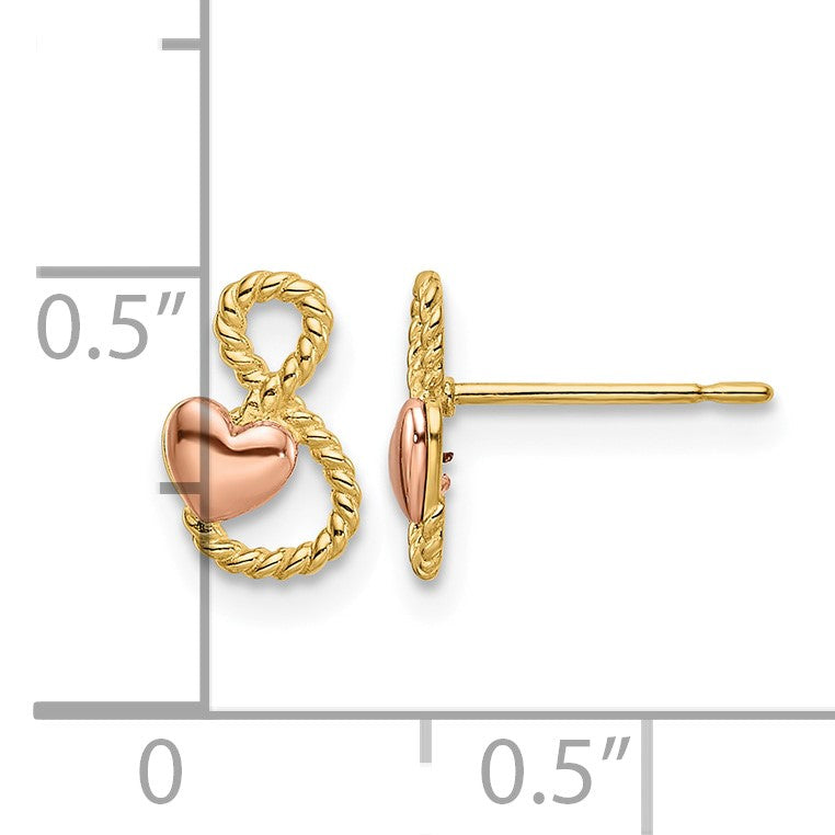 14k Two-tone Infinity with Heart Post Earrings