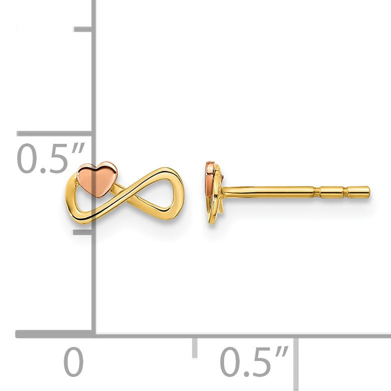 14K Two-tone Infinity with Heart Post Earrings