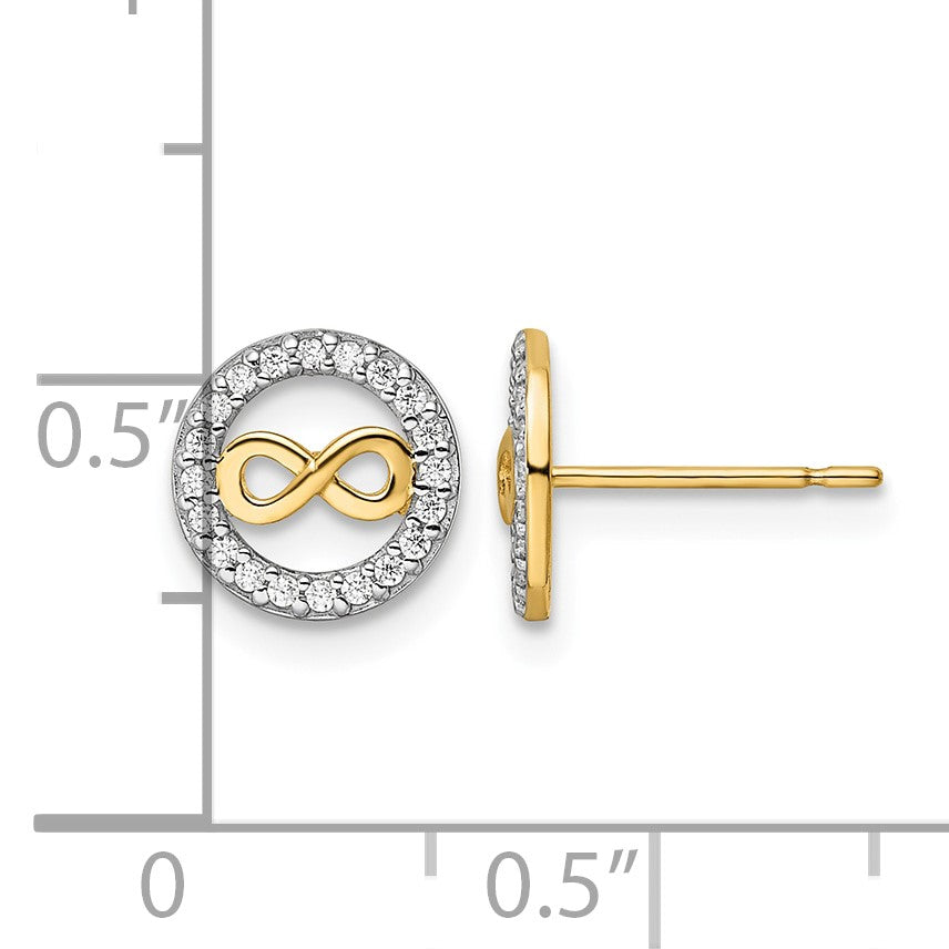 14k Infinity Symbol in CZ Circle Post Earrings