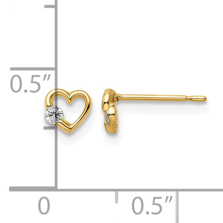 14k CZ Heart Post Earrings