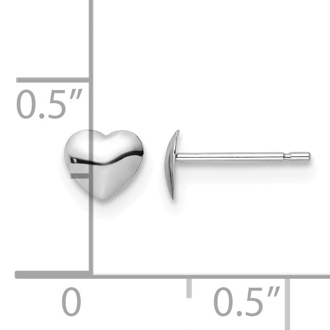 14K White Gold Polished Heart Post Stud Earrings