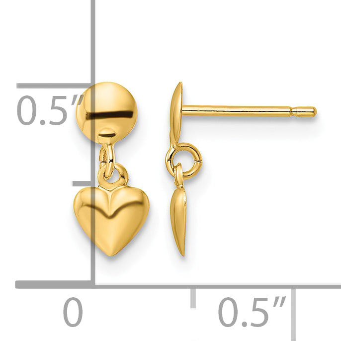 14K Polished Heart Dangle Post Earrings