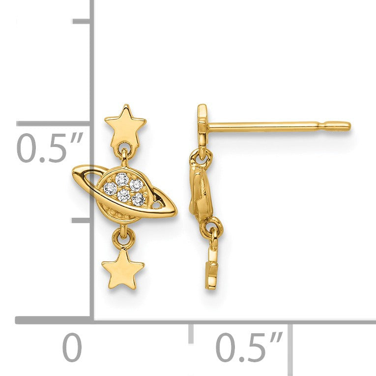 14k CZ Saturn and Stars Dangle Post Earrings