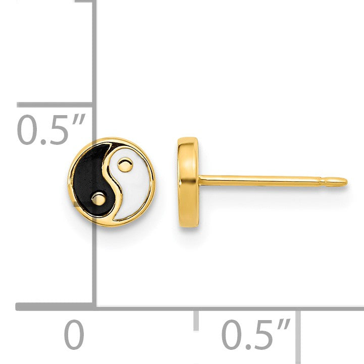 14K Black and White Enamel Yin Yang Post Earrings