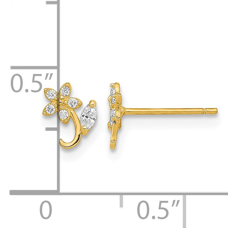 14K Polished Flower CZ Post Earrings