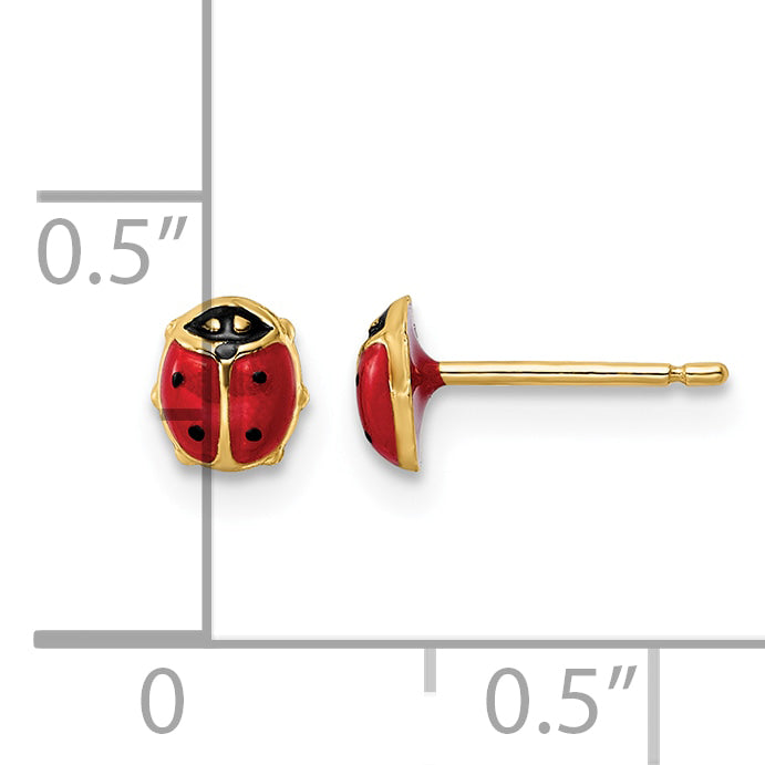 14k Polished Red and Black Enameled Small Ladybug Post Earrings