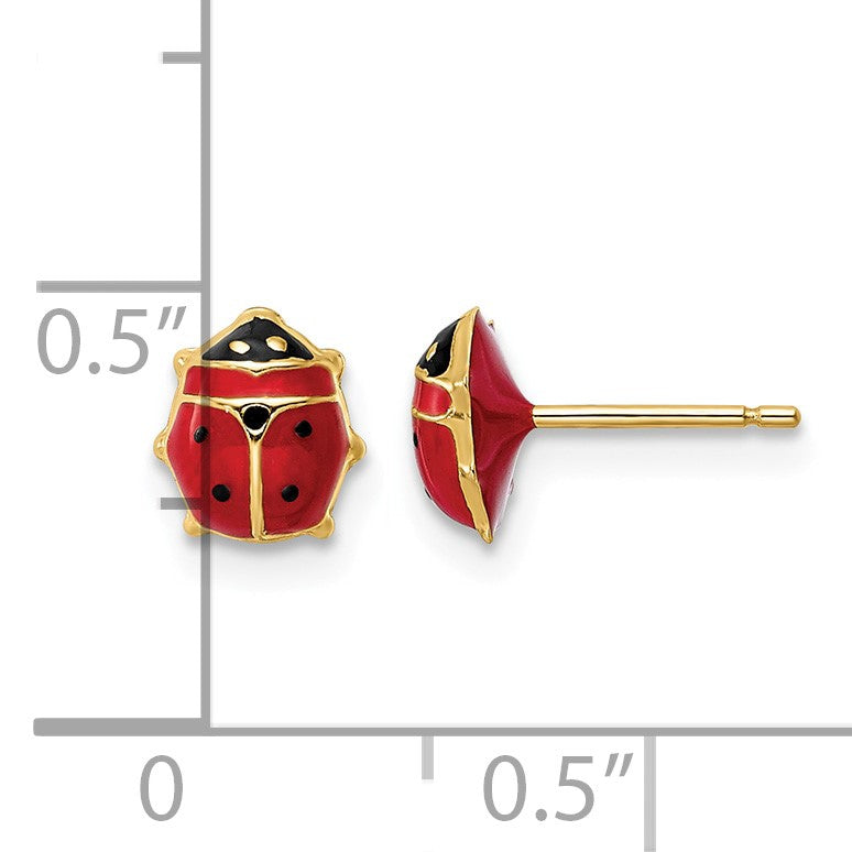 14k Polished Red and Black Enameled Medium Ladybug Post Earrings