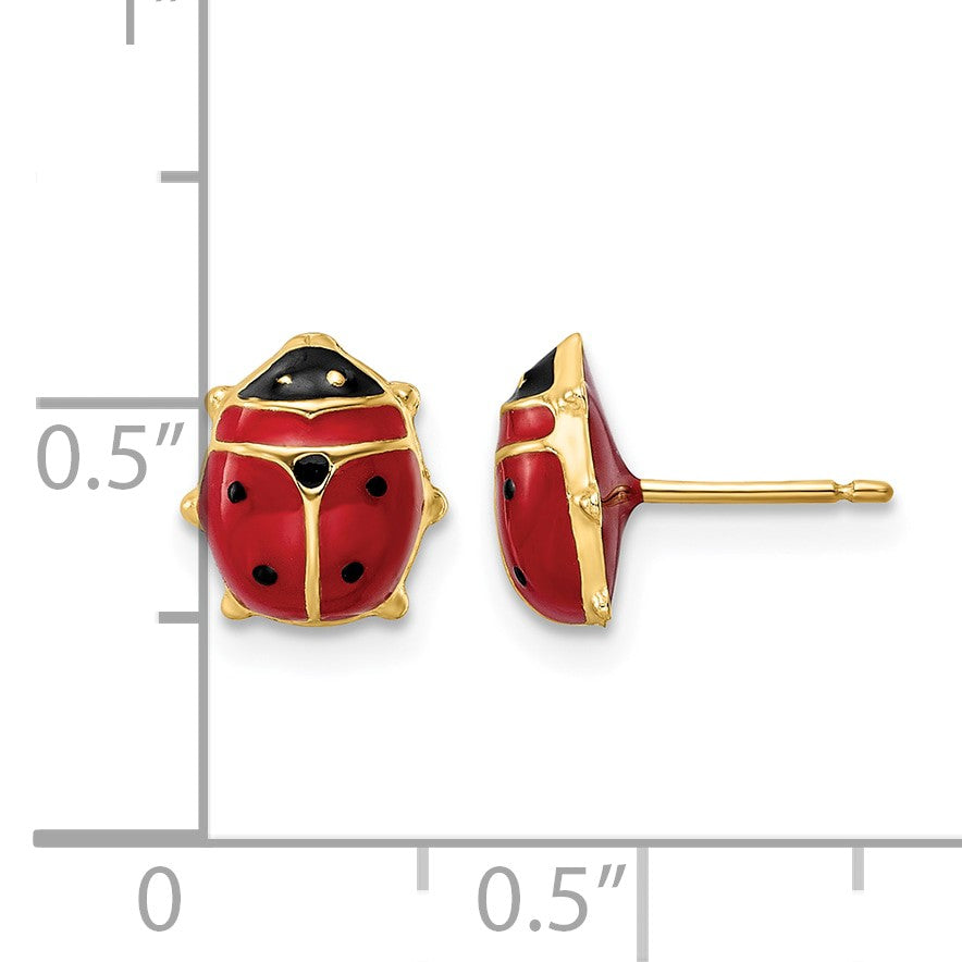 14k Polished Red and Black Enameled Large Ladybug Post Earrings