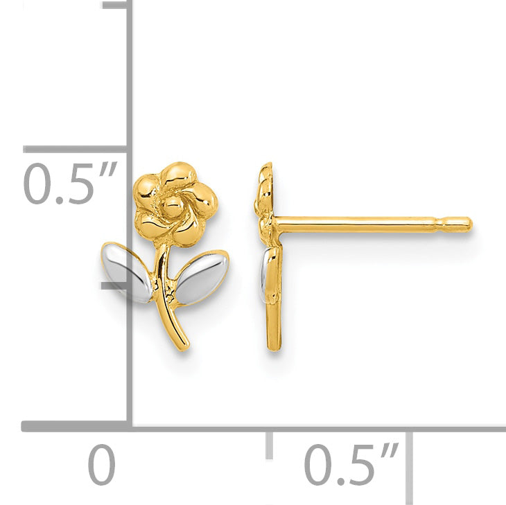 14K and White Rhodium Flower Post Earrings